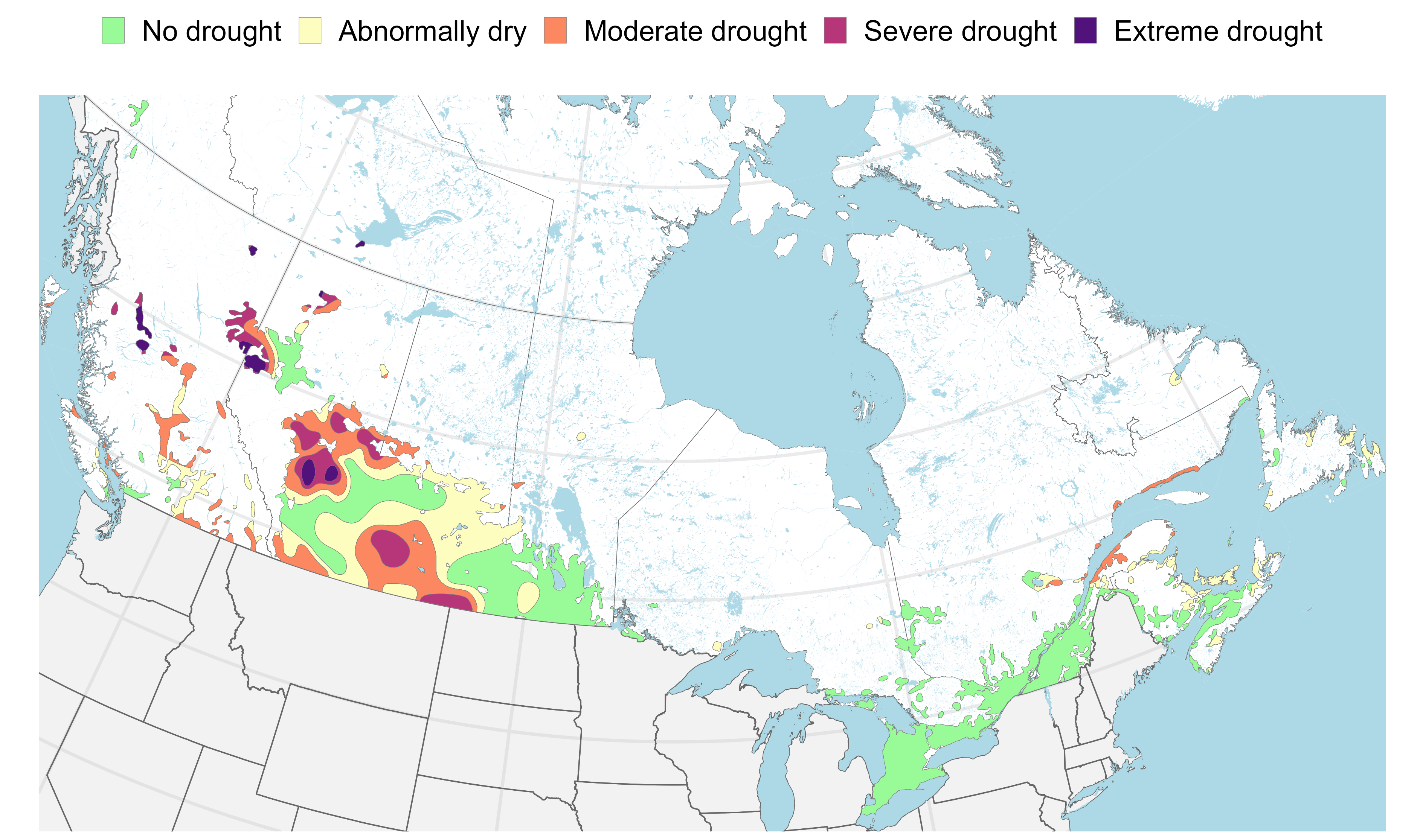 Canadian drought monitor for agricultural farmland (August 31, 2024)